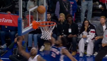 就差一点！布朗反击上篮被恩比德干扰球 掘金领先76人1分